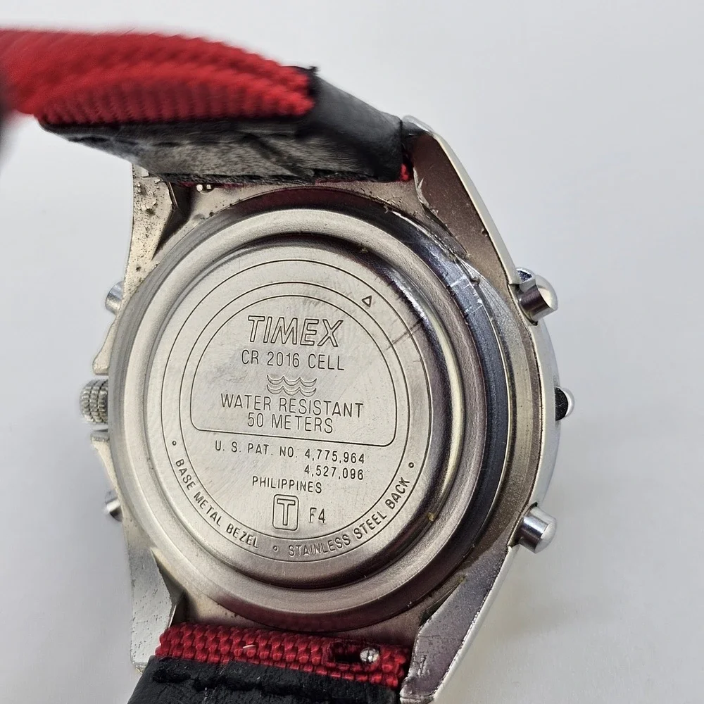 VTG Timex Analog Digital Men's Watch 40MM Brown Dial New Red Bands New Battery
